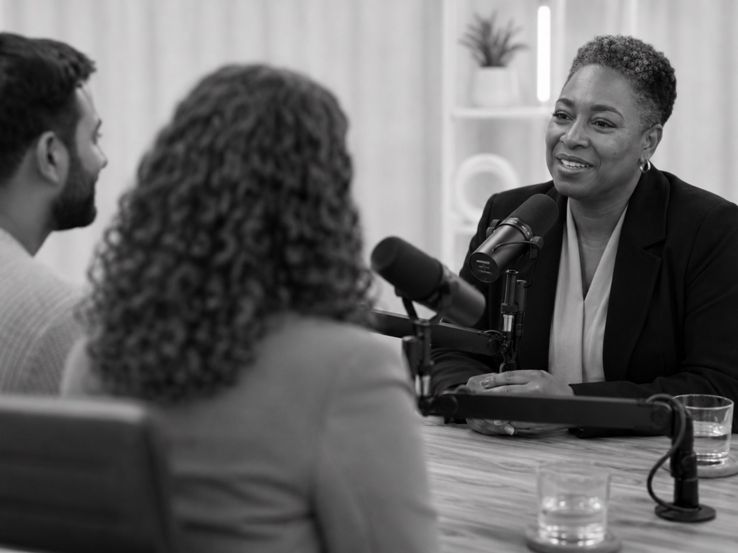 Expert guest on mic during a podcast recording