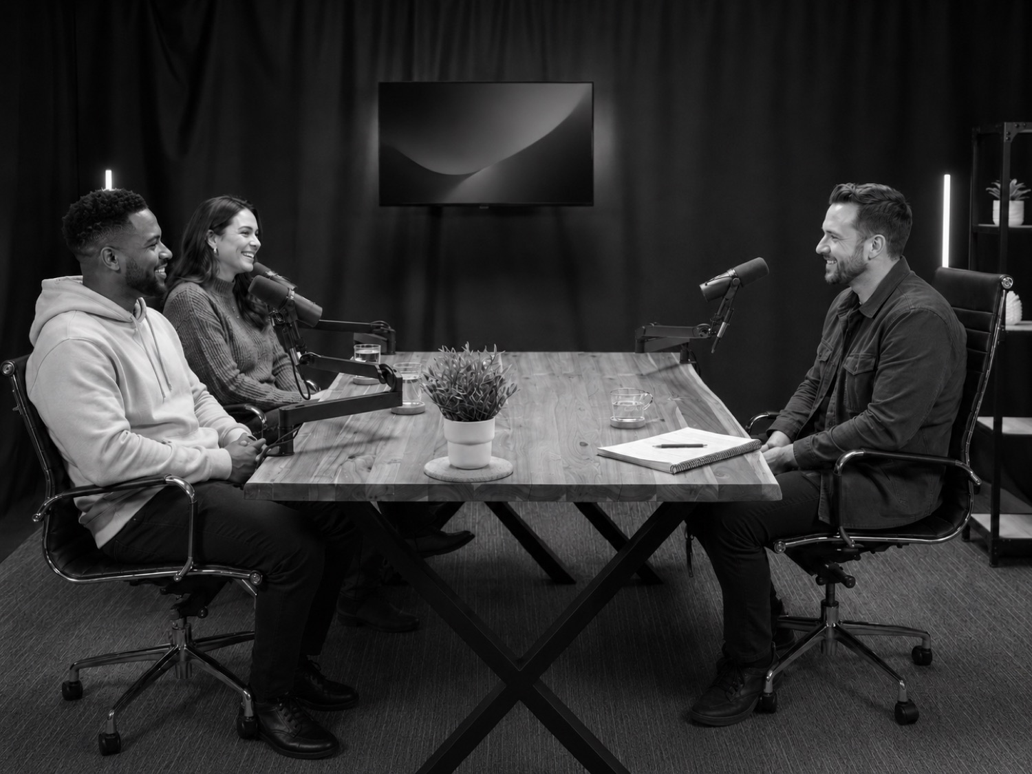 Plan large du studio de production de podcast de GB Studio à Québec